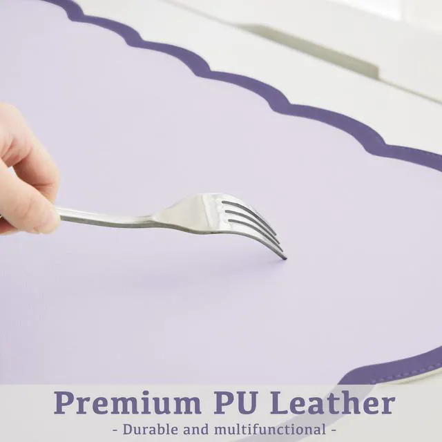 Alt view image 5 of 6 - Scalloped Desk Mat, 31.5" x 15.7" Large Cute Aesthetic Desk Accessories, PU Leather Computer Laptop Desk Mouse Keyboard Pad, Desk Writing Mat for Vanity/Work/Home Decor Purple