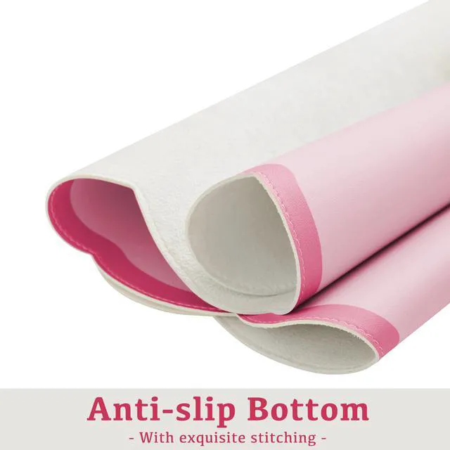 Alt view image 6 of 6 - Scalloped Desk Mat, 31.5" x 15.7" Hot Double Pink Large Cute Aesthetic Desk Accessories, PU Leather Computer Laptop Desk Mouse Keyboard Pad, Desk Writing Mat for Vanity/Work/Home Decor Coral