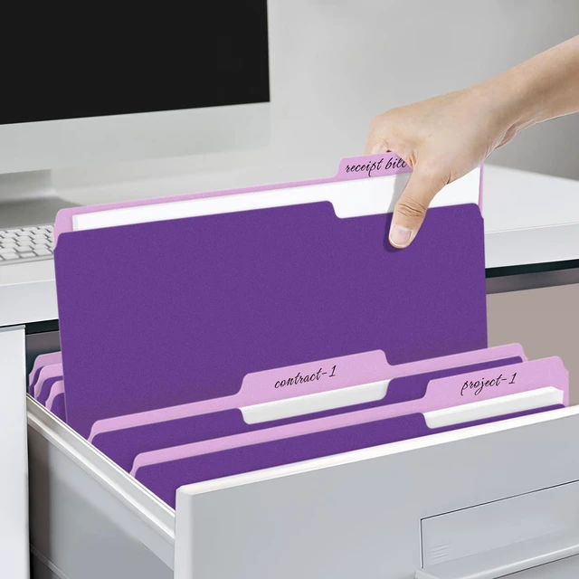 Alt view image 6 of 7 - File Folders, 120 Pack Manilla Folders 8.5 x 11, 1/3 Cut Tab for Easy Labeling and Organization, Durable Standard Paper for Home, Office, School Filing, Purple