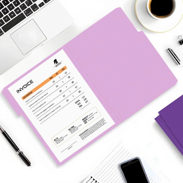 Alt view image 5 of 7 - File Folders, 120 Pack Manilla Folders 8.5 x 11, 1/3 Cut Tab for Easy Labeling and Organization, Durable Standard Paper for Home, Office, School Filing, Purple