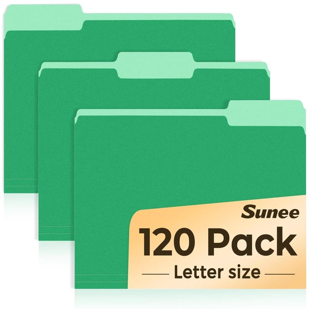 Main image of File Folders, 120 Pack Manilla Folders 8.5 x 11, Colored File Folders Home Office School Supplies for Documents Files Paper, Green