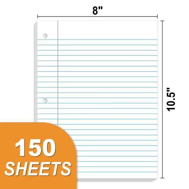 Alt view image 2 of 7 - Loose Leaf Paper, 450 Sheets, 3 Pack Wide Ruled Paper, 8 x 10-1/2 Inch Filler Paper, 3 Hole Punch Binder Paper, Loose Leaf Notebook Paper, 150 Sheets/Pack