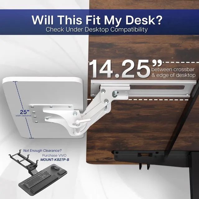 Alt view image 4 of 7 - White Under Desk 25 x 10 in Keyboard Tray, MOUNT-KB03W Adjustable Computer Keyboard and Mouse Platform, Ergonomic Under Table Desk Mount Drawer, Full Swivel