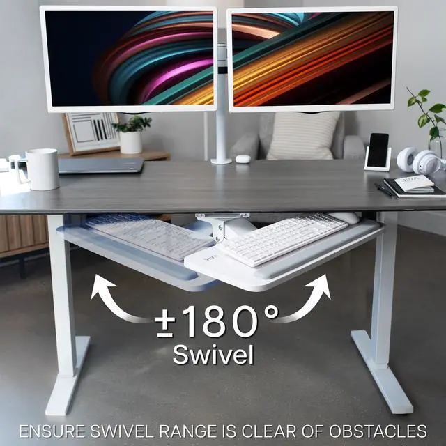 Alt view image 7 of 7 - White Under Desk 25 x 10 in Keyboard Tray, MOUNT-KB03W Adjustable Computer Keyboard and Mouse Platform, Ergonomic Under Table Desk Mount Drawer, Full Swivel