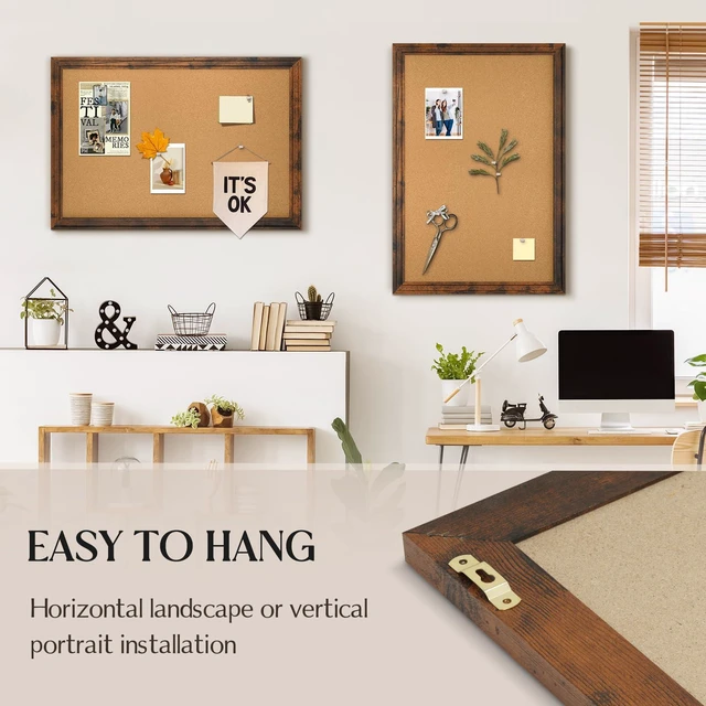 Alt view image 5 of 7 - Cork Board Bulletin Board, 36"x24" Corkboard for Wall Vintage Brown Wooden Frame, Decorative Pin Board, Message Board, Notice Board, Vision Board for Home, Office, Kitchen