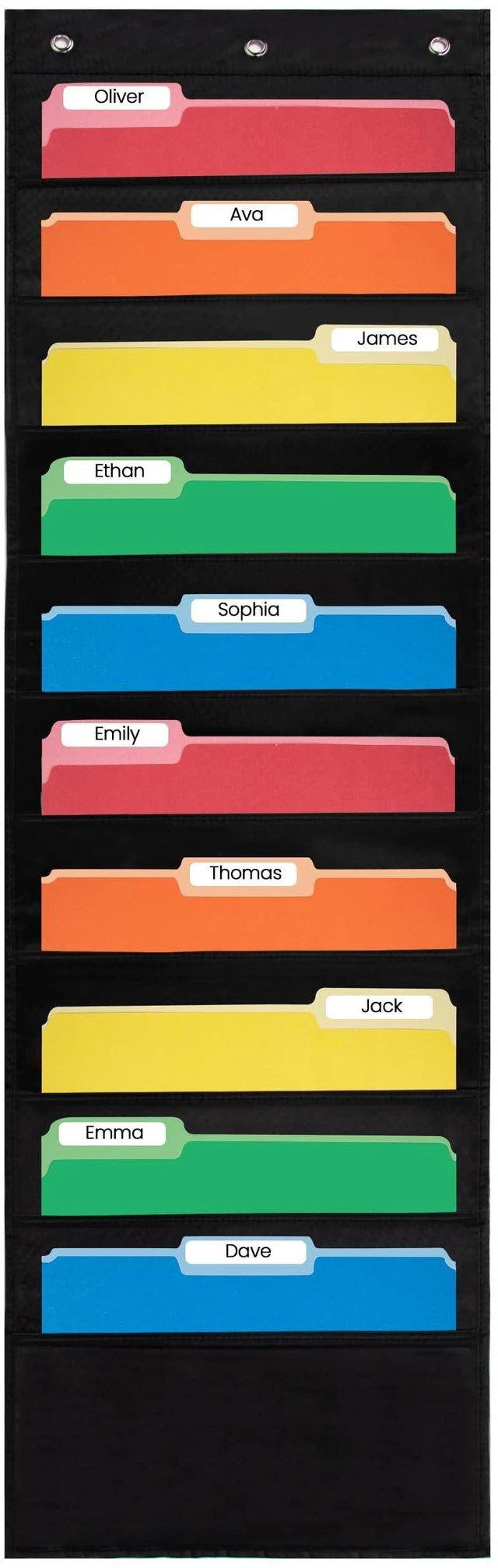 Main image of 10 Pocket File Folder Pocket Chart, Black, 14" Wide x 47" Tall Versatile Wall Hanging File Folder Organizer for Classrooms, Offices, Home, and More - Wall Folder Organizer