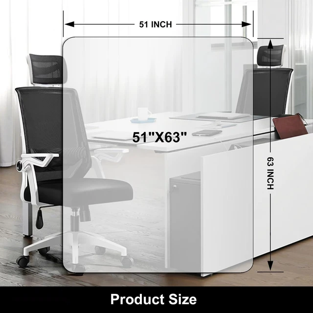 Alt view image 7 of 7 - Office Chair Mat for Hardwood Floor, 51'' x63'' Rectangle Transparent Desk Thick Durable Chair Mat for Rolling Chairs, Easy Glide, Floor-Protector