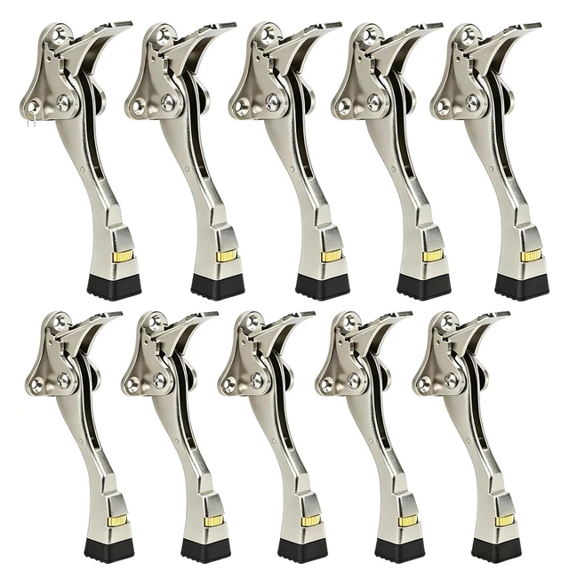 Main image of Door Stoppers, 4 Inch Kickdown Door Stop for Bottom of Door, 10 Pack Adjustable Height Door Stops with Rubber, Satin Nickel Door Holder for Heavy Duty and Usual Home, Kickdown Doorstopper