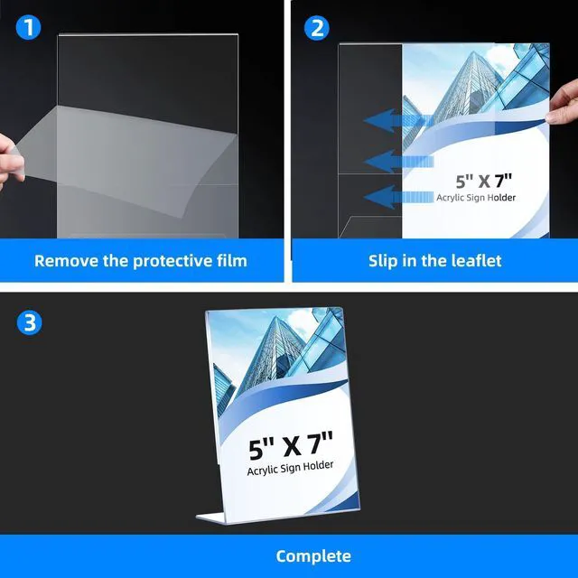 Alt view image 4 of 7 - 6 Pack Slanted Back Acrylic Sign Holders 5x7 for Business & Store, Tabletop Vertical Sign Holder with Anti-Slip Pads Clear Display Stand, for Menus Flyers Documents Office Restaurants Party Decoration
