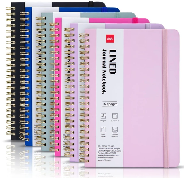 Main image of 6-Pack Lined Spiral Journal Notebook, 160 Pages, A5 (5.5"x8") Hardcover Writing Notebook, College Ruled Spiral Bound Journal for Women & Men - Perfect for Work, School, Office & Note Taking