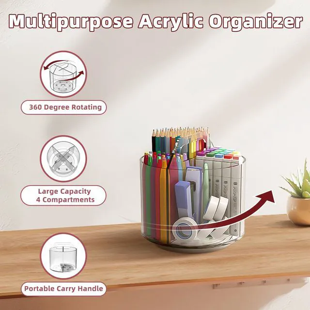 Alt view image 3 of 7 - 2 Pack Pen Pencil Holder for Kids, Rotating Pen Holder for Desk Organizer, 4 Compartments Art Supply Marker Organizer and Storage, Kids Desk Organizer Marker Holder Caddy Art Supply Organizer for Desk