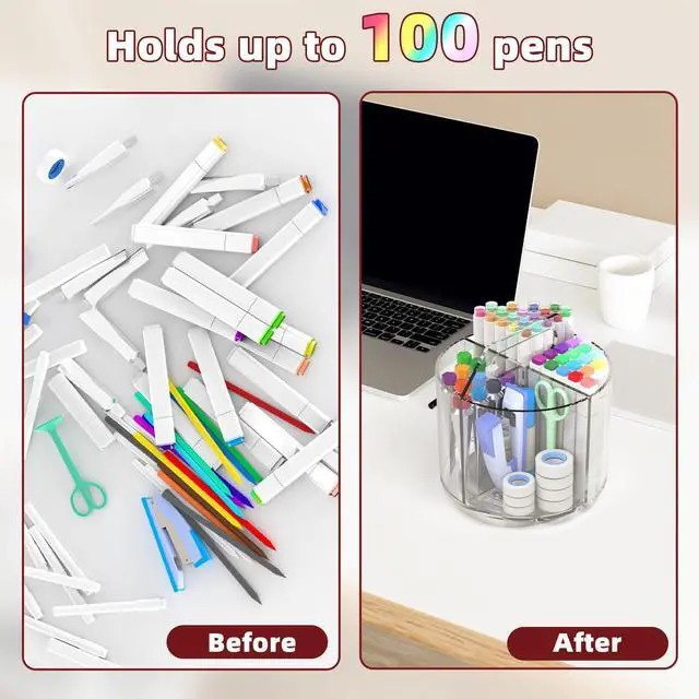 Alt view image 4 of 7 - 2 Pack Pen Pencil Holder for Kids, Rotating Pen Holder for Desk Organizer, 4 Compartments Art Supply Marker Organizer and Storage, Kids Desk Organizer Marker Holder Caddy Art Supply Organizer for Desk