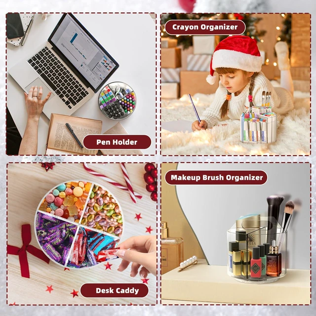 Alt view image 5 of 7 - 2 Pack Pen Pencil Holder for Kids, Rotating Pen Holder for Desk Organizer, 4 Compartments Art Supply Marker Organizer and Storage, Kids Desk Organizer Marker Holder Caddy Art Supply Organizer for Desk