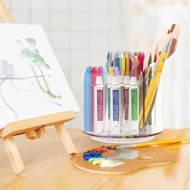 Alt view image 6 of 7 - 2 Pack Pen Pencil Holder for Kids, Rotating Pen Holder for Desk Organizer, 4 Compartments Art Supply Marker Organizer and Storage, Kids Desk Organizer Marker Holder Caddy Art Supply Organizer for Desk