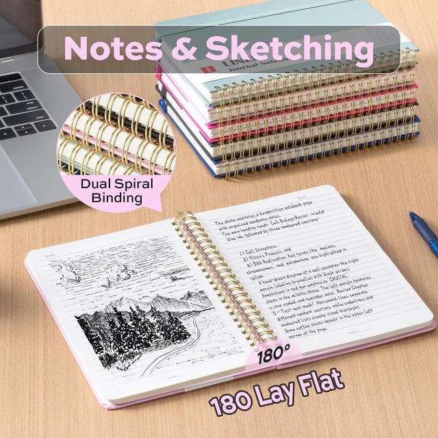 Alt view image 2 of 7 - 6-Pack Lined Spiral Journal Notebook, 160 Pages, A5 (5.5"x8") Hardcover Writing Notebook, College Ruled Spiral Bound Journal for Women & Men - Perfect for Work, School, Office & Note Taking