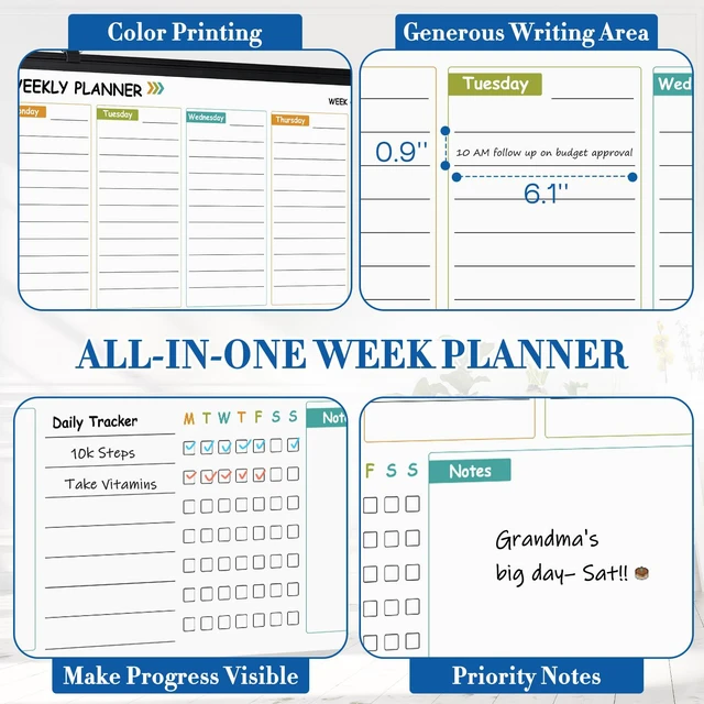 Alt view image 3 of 7 - Weekly Dry Erase Calendar Whiteboard for Wall, 36" x 24" Planner Double-Sided Magnetic, Black Aluminum Frame, Hang Wall Mount, Week Schedule Planning White Board with To Do List, Notes