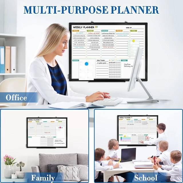 Alt view image 7 of 7 - Weekly Dry Erase Calendar Whiteboard for Wall, 36" x 24" Planner Double-Sided Magnetic, Black Aluminum Frame, Hang Wall Mount, Week Schedule Planning White Board with To Do List, Notes