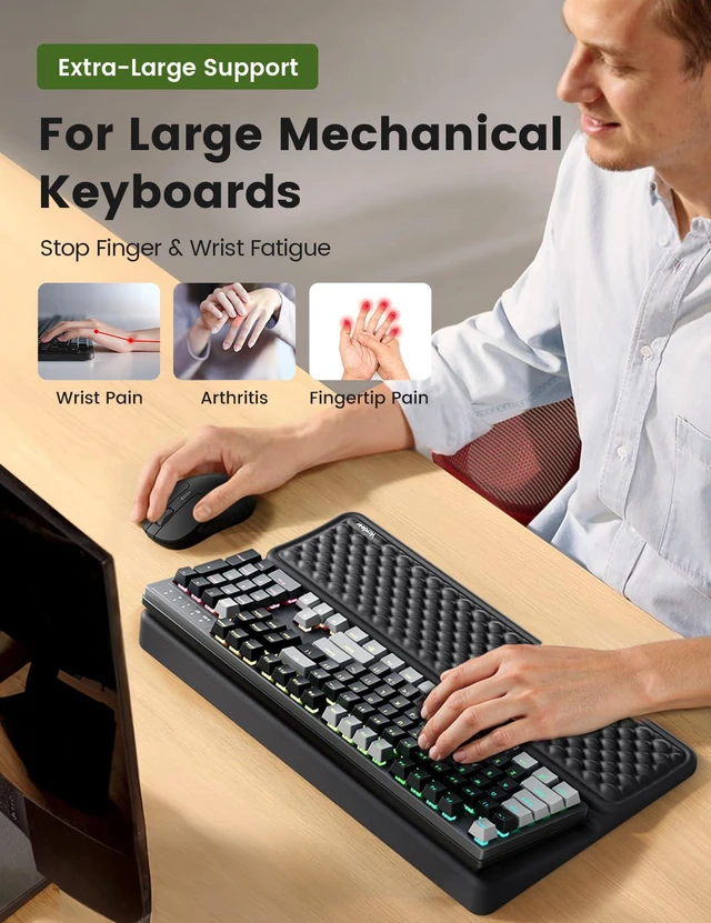 Alt view image 2 of 7 - Extra-Large Keyboard Wrist Rest, Ergonomic Keyboard Stand with Wrist Rest, Ergonomic Keyboard Riser with Soft Memory Foam Cushion for Typing, Gaming, Home Office, Carpal Tunnel Pain Relief