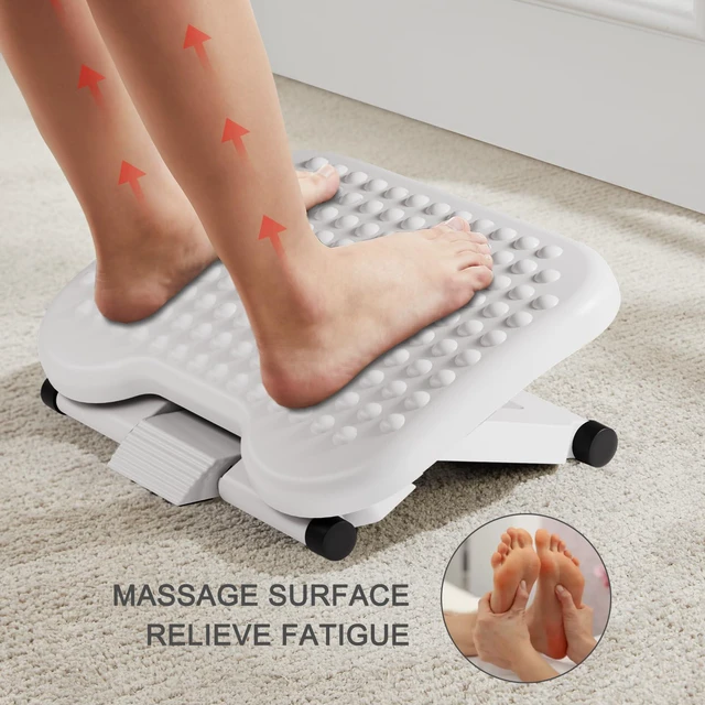 Alt view image 3 of 7 - Adjustable Foot Rest for Under Desk with 3 Height Position, White 18×13 inch platform, massage texture, ±30° tilt, large non-skid surface, pre-assembled for use, washable and odorless