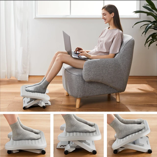 Alt view image 5 of 7 - Adjustable Foot Rest for Under Desk with 3 Height Position, White 18×13 inch platform, massage texture, ±30° tilt, large non-skid surface, pre-assembled for use, washable and odorless