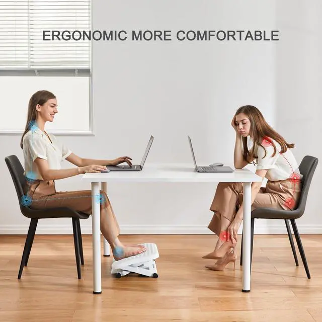 Alt view image 4 of 7 - Adjustable Foot Rest for Under Desk with 3 Height Position, White 18×13 inch platform, massage texture, ±30° tilt, large non-skid surface, pre-assembled for use, washable and odorless