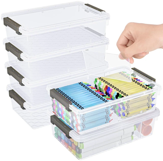 Main image of 6 Pack Extra Large Pencil Box with Removable Divider, Thickened Pencil Case Bulk, Clear Crayon Marker Organizer Stackable Plastic Small Storage Containers for Pen Craft School Supplies(Grey)
