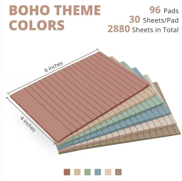 Alt view image 2 of 7 - Lined Sticky Notes, 4 x 6 Inches, 96 Pads, 30 Sheets/Pad, Vintage Large Sticky Notes with Lines for Office, Home, School, Ruled Memo Note Pads for Shopping, Planning, Studying