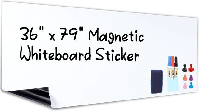 Main image of Magnetic White Board, 36" x 79" Peel and Stick Paper, No Ghosting Transform Any Wall into Dry Erase Surface, Self-Adhesive, Attach Magnets to Hold Notes, Includes Markers, Eraser and Magnets