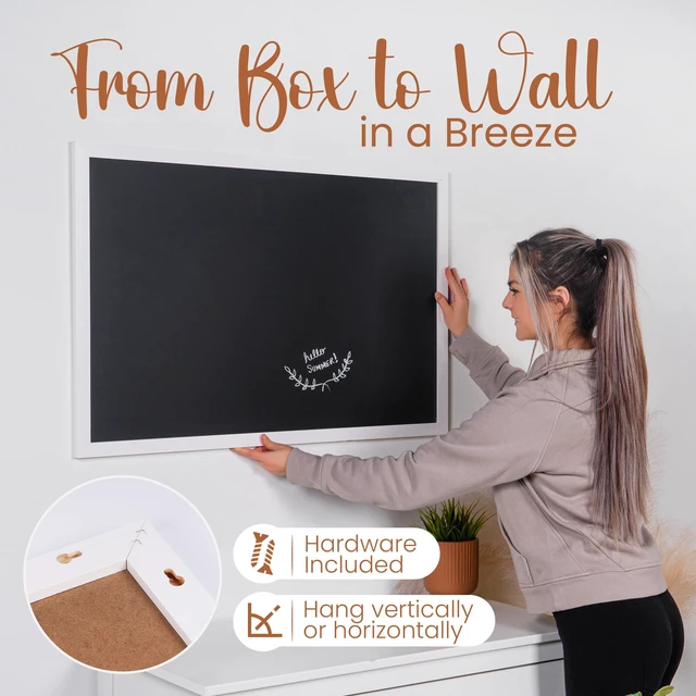 Alt view image 6 of 7 - Magnetic Chalkboard, Magnetic Board for Wall, 36 x 24, White Notes, Lists & Magnets, Mounting Hardware Included, Hang Vertical or Horizontal, Stain Resistant, Menu Board for Kitchen