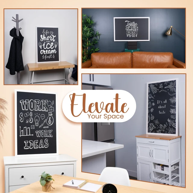 Alt view image 7 of 7 - Magnetic Chalkboard, Magnetic Board for Wall, 36 x 24, White Notes, Lists & Magnets, Mounting Hardware Included, Hang Vertical or Horizontal, Stain Resistant, Menu Board for Kitchen
