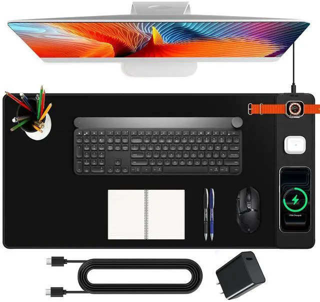 Main image of Mouse Pad with Magnetic Wireless Charging, Large Desk Mat, Non-Slip Mouse Mat, Keyboard Pad for Gaming, Desk, Office, PC