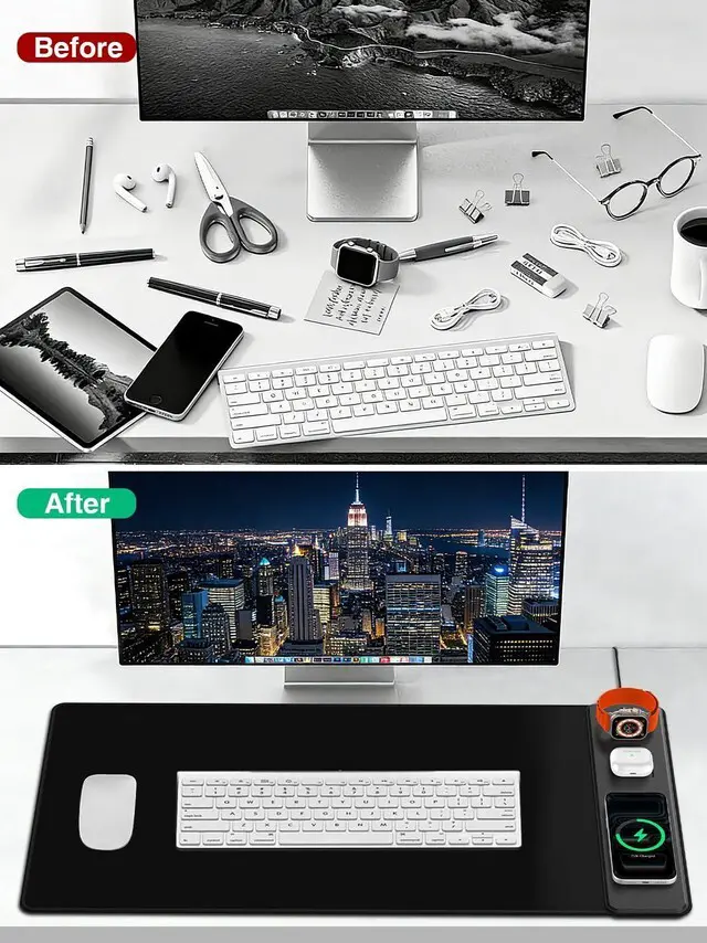 Alt view image 7 of 7 - Mouse Pad with Magnetic Wireless Charging, Large Desk Mat, Non-Slip Mouse Mat, Keyboard Pad for Gaming, Desk, Office, PC
