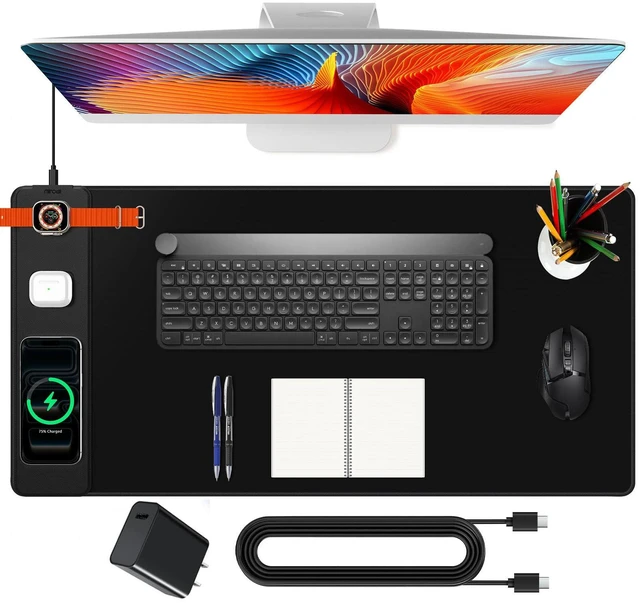 Main image of Mouse Pad with Magnetic Wireless Charging, Large Desk Mat, Non-Slip Mouse Mat, Keyboard Pad for Gaming, Desk, Office, PC