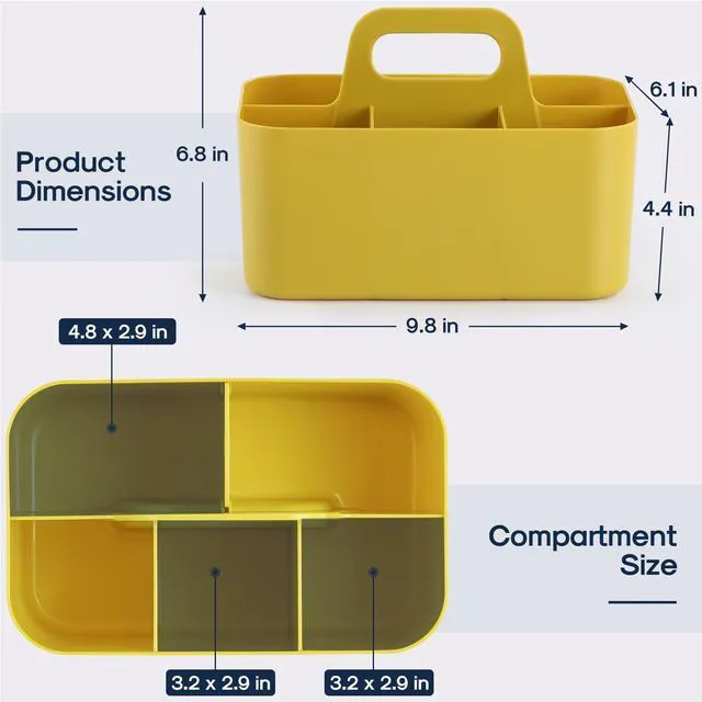 Alt view image 5 of 7 - Multiuse Caddy Organizer with Handle, Portable Divided Plastic Tote Bin - Art Craft, Stationary Pen Marker Crayon, Makeup Hair Supplies Storage - Bathroom, Classroom, Dorm, Office, Desk Holder -Yellow