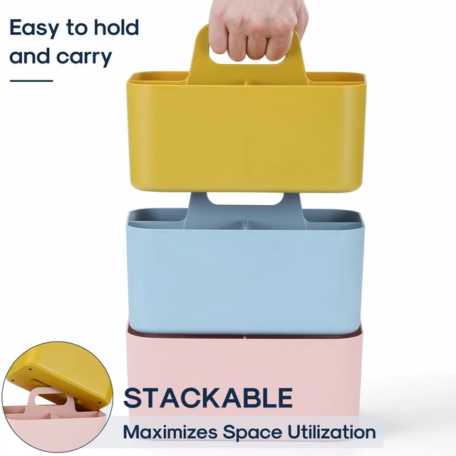 Alt view image 7 of 7 - Multiuse Caddy Organizer with Handle, Portable Divided Plastic Tote Bin - Art Craft, Stationary Pen Marker Crayon, Makeup Hair Supplies Storage - Bathroom, Classroom, Dorm, Office, Desk Holder -Yellow