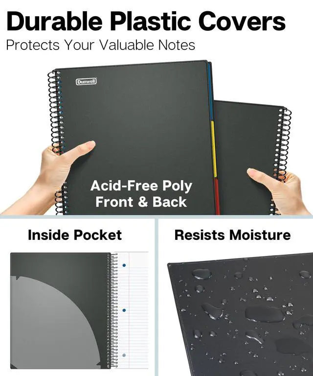 Alt view image 4 of 7 - 3-Subject Notebook College Ruled 8.5 x 11 (Black), 150 Sheets (300 Pages), Spiral Notebook 8.5x11 with Tabs, Movable Dividers, Storage Pockets, Protective Plastic Covers