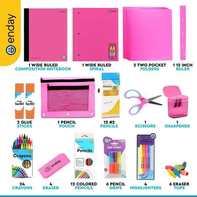 Alt view image 2 of 6 - Back to School Supplies for Kids, School Supply Grades K-5 Premium Quality Kids School Supplies Kit, Kindergarten School Supplies, 78 Pcs Set (Pink, 1 Kit)