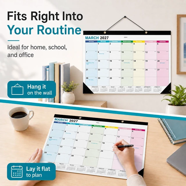 Alt view image 4 of 6 - Desk Calendar 2026-2027, 19 Month Jun 2026 - Dec 2027, 17x12in Desktop Calendar with Thick Paper, Large Blocks for Home & Office (2 Pack)