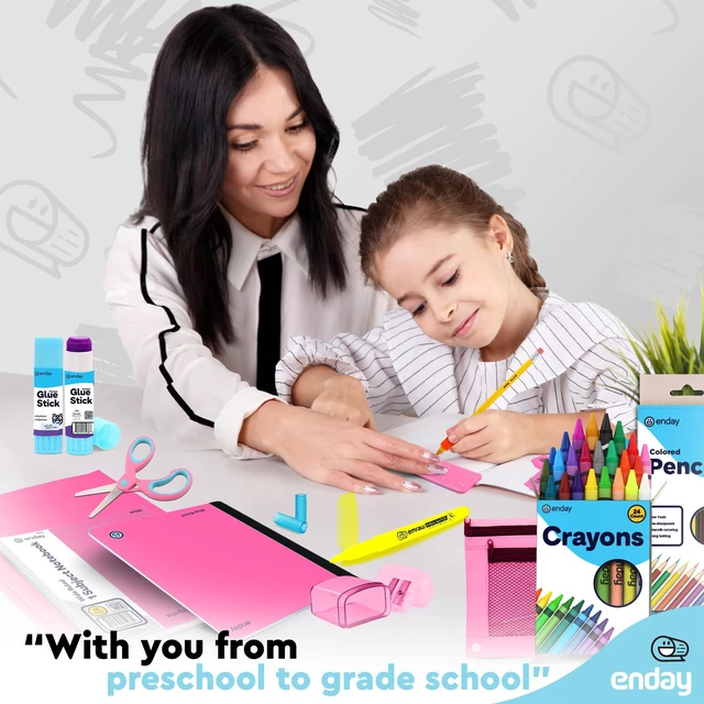 Alt view image 3 of 6 - Back to School Supplies for Kids, School Supply Grades K-5 Premium Quality Kids School Supplies Kit, Kindergarten School Supplies, 78 Pcs Set (Pink, 1 Kit)
