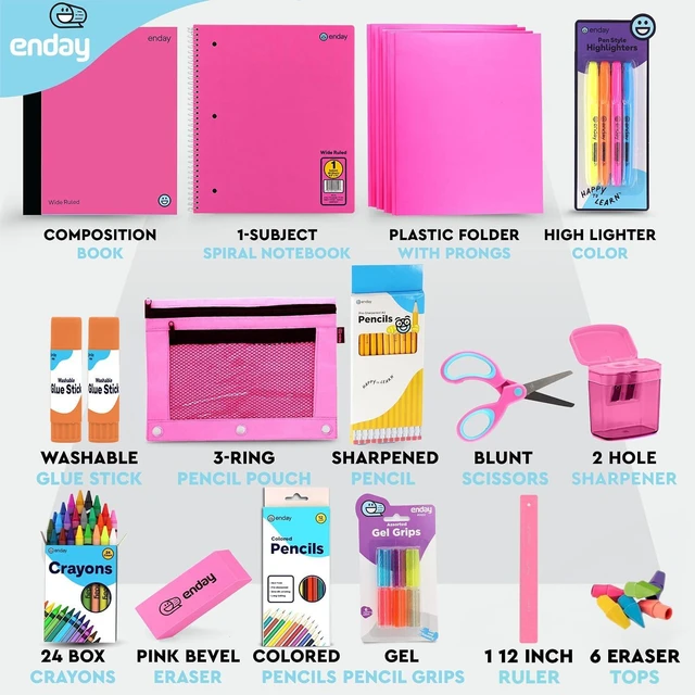 Alt view image 5 of 6 - Back to School Supplies for Kids, School Supply Grades K-5 Premium Quality Kids School Supplies Kit, Kindergarten School Supplies, 78 Pcs Set (Pink, 1 Kit)