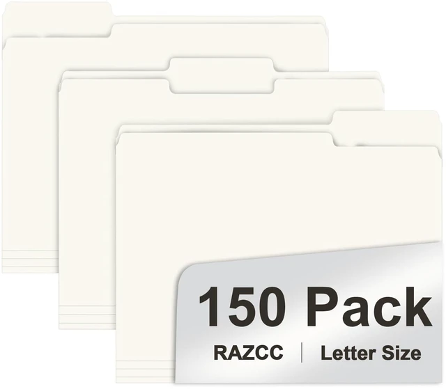 Main image of File Folder, 150 Pack 1/3 Cut Tab File Folders Letter Size, Folders for Dcouments, Folders with Tab Great for Organizing and Easy File Storage, White