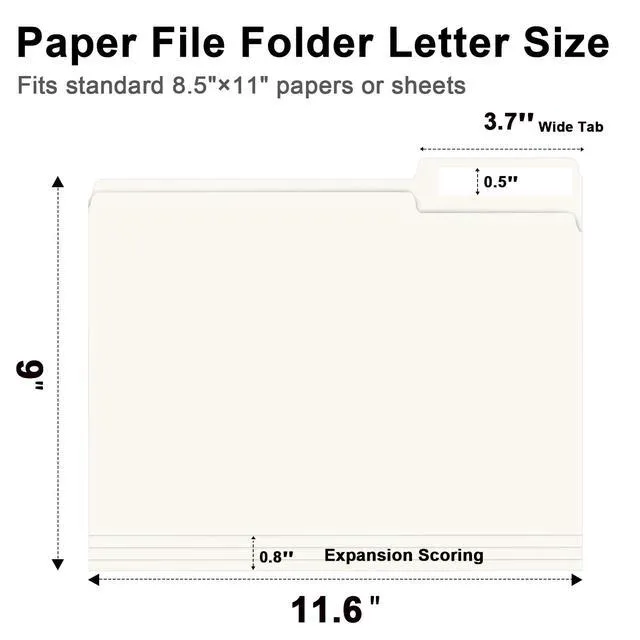 Alt view image 2 of 7 - File Folder, 150 Pack 1/3 Cut Tab File Folders Letter Size, Folders for Dcouments, Folders with Tab Great for Organizing and Easy File Storage, White
