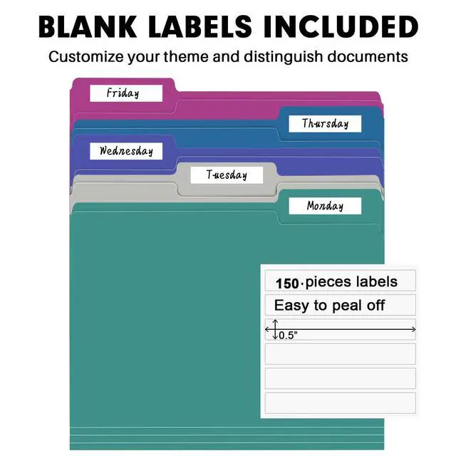 Alt view image 4 of 7 - File Folder, 150 Pack 1/3 Cut Tab File Folders Letter Size, Colored File Folders for Office Classroom Use, Colored Folders with Tabs, Assorted 5 Colors