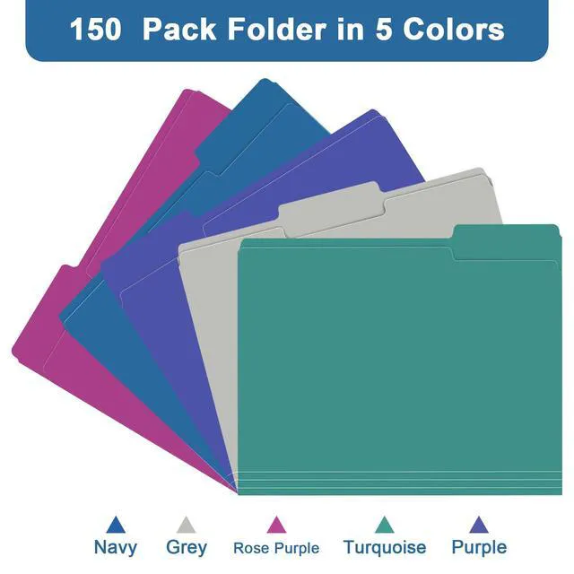 Alt view image 6 of 7 - File Folder, 150 Pack 1/3 Cut Tab File Folders Letter Size, Colored File Folders for Office Classroom Use, Colored Folders with Tabs, Assorted 5 Colors
