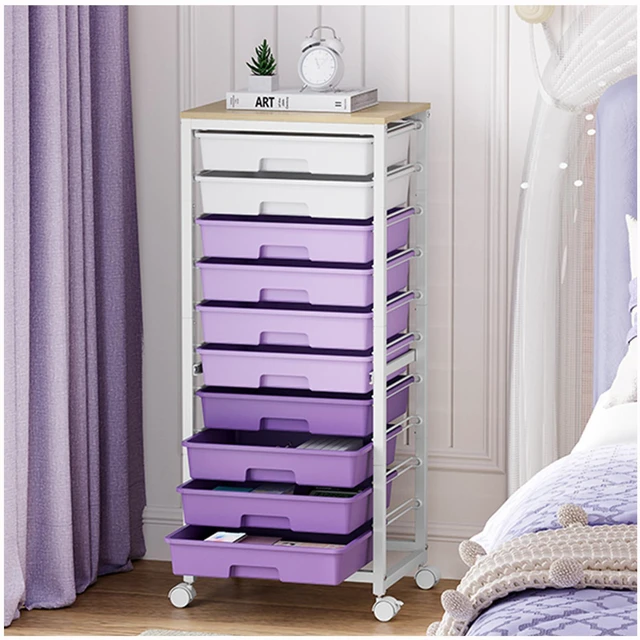 Main image of 10 Drawer Rolling Cart,Purple Rolling Cart for Craft Storage,Storage Cart with Lockable Wheels and Wooden Tabletop for Classroom,Office,Living Room