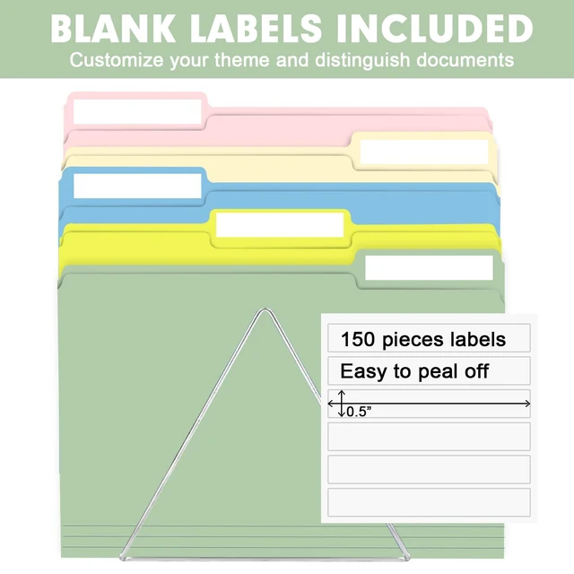 Alt view image 3 of 7 - File Folder, 150 Pack Colored File Folders, 1/3 Cut Tab File Folder Letter Size, Filing Folders with Tabs for Office School Business Use, Assorted 10 Colors
