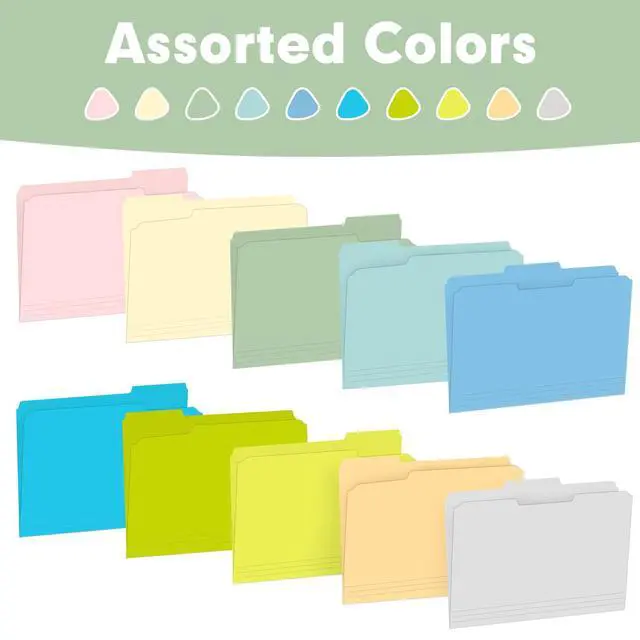 Alt view image 6 of 7 - File Folder, 150 Pack Colored File Folders, 1/3 Cut Tab File Folder Letter Size, Filing Folders with Tabs for Office School Business Use, Assorted 10 Colors