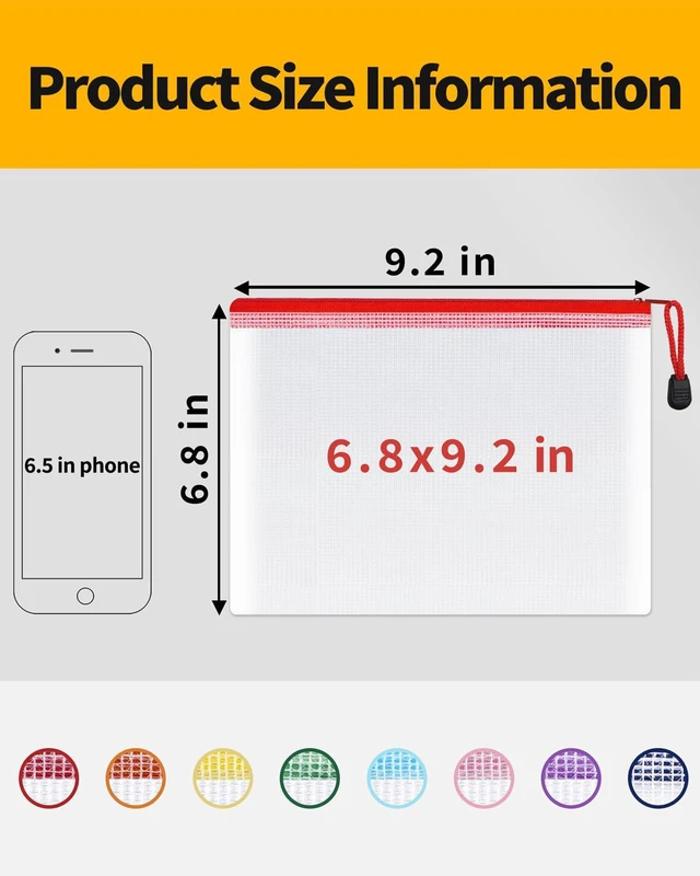 Alt view image 2 of 7 - Plastic Mesh Zipper Pouch 6.8x9.2 in (8 Colors, 24 Packs), Small Water-Resistant Zip Bag for School Office Supplies, Pencil Organizing Storage