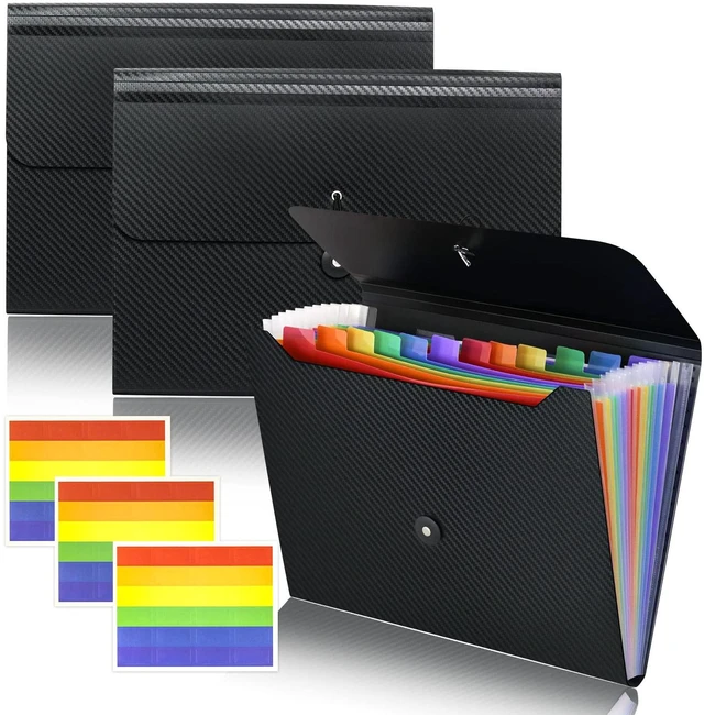 Main image of 3Pcs 13 Pockets Accordian File Organizer Expanding File Folder File Holder Organizer, A4 Letter Size Paper Document Receipt Organizer Accordion Filing Folder for Classroom, Home, Office