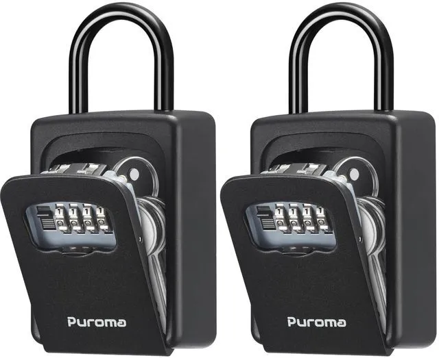 Main image of Key Lock Box Large with Code Lockbox Outdoor Wall Mount 2 Black Resettable Combination, For Guest Realtor & House Outside, High-capacity, Hold 5 Keys, Portable, Doorknob, Weatherproof